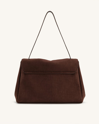 Hilary Schultertasche aus Kunstwildleder – Dunkelbraun