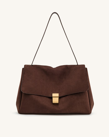 Hilary Schultertasche aus Kunstwildleder – Dunkelbraun