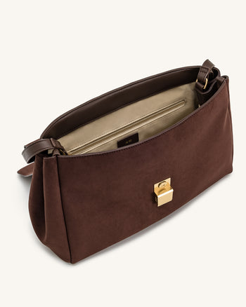 Hilary Schultertasche aus Kunstwildleder – Dunkelbraun