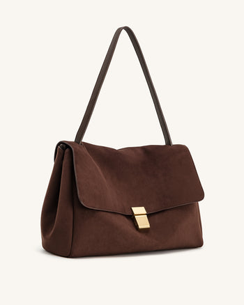 Hilary Schultertasche aus Kunstwildleder – Dunkelbraun