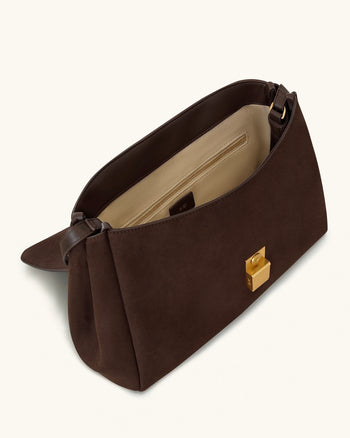 Hilary Schultertasche aus Kunstwildleder – Dunkelbraun