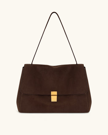 Hilary Schultertasche aus Kunstwildleder – Dunkelbraun