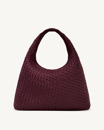 Iaura Schultertasche mit Flechtmuster – Tiefburgunder