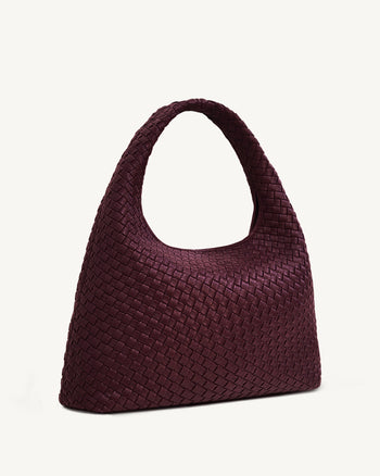 Iaura Schultertasche mit Flechtmuster – Tiefburgunder