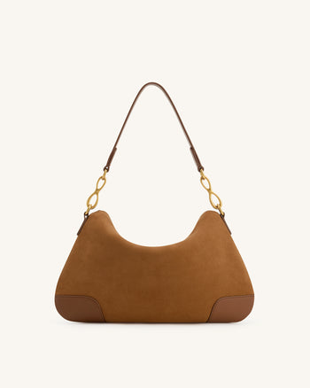Jayla Schultertasche aus Kunstwildleder mit Metallanhänger – Braun