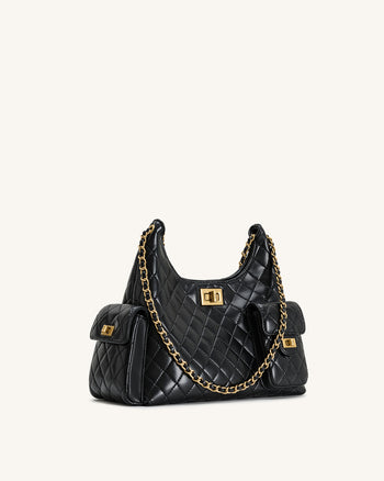 Vivian Gesteppte Kettenschultertasche - Schwarz