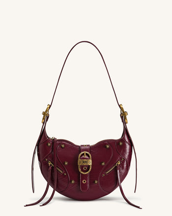 Tessa Nieten-Schultertasche – Burgunderrot