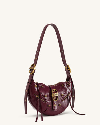 Tessa Nieten-Schultertasche – Burgunderrot