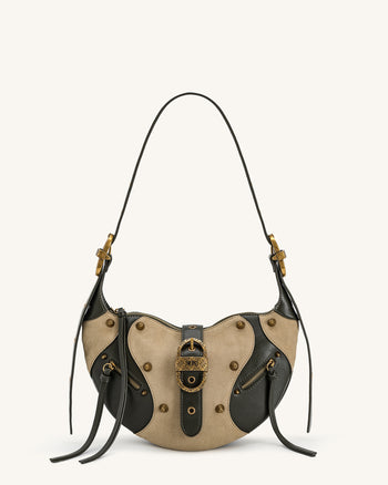 Tessa Schultertasche aus Kunstwildleder mit Nieten – Khaki Grün