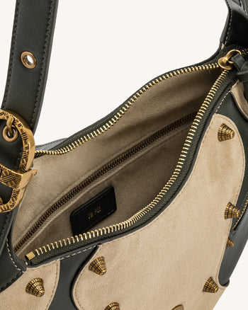 Tessa Schultertasche aus Kunstwildleder mit Nieten – Khaki Grün