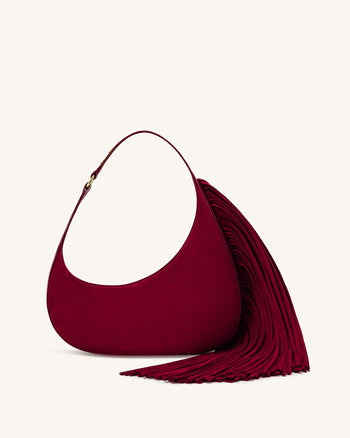 Harlee Kunstwildleder Fransen Schultertasche - Bordeaux