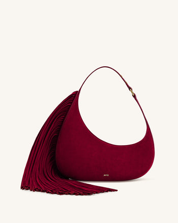 Harlee Kunstwildleder Fransen Schultertasche - Bordeaux