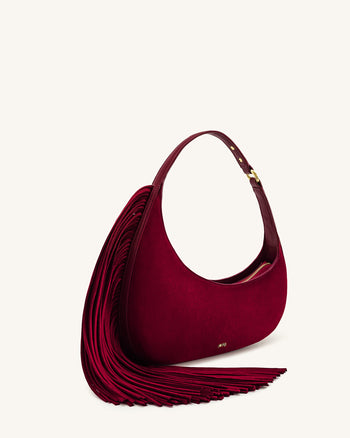 Harlee Kunstwildleder Fransen Schultertasche - Bordeaux
