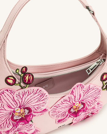 Harlee Orchidee Bestickte Schultertasche - Rosa