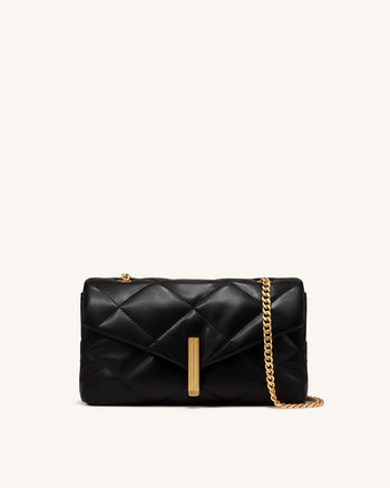 Valerie Puffy-Schultertasche mit Stabverschluss - Schwarz