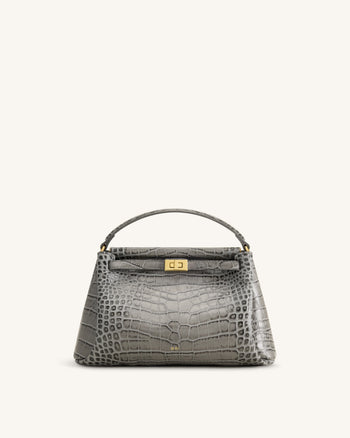 Carmen Henkeltasche - Graue Kroko-Optik
