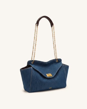 Lucia Envelope-Schultertasche mit Kette - Blue Denim