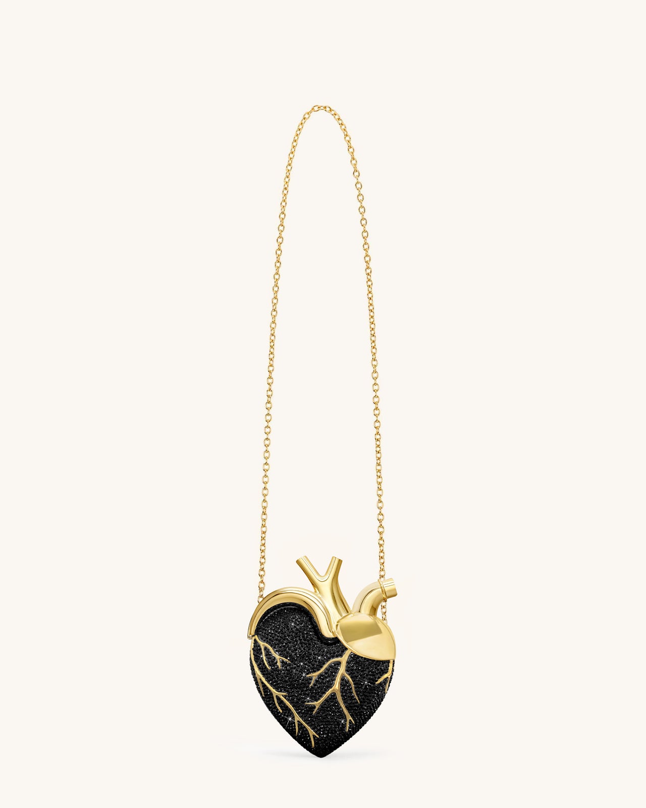 Herzförmige Tasche aus künstlichem Kristall – Schwarz/Gold
