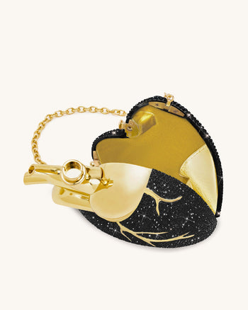 Herzförmige Tasche aus künstlichem Kristall – Schwarz/Gold