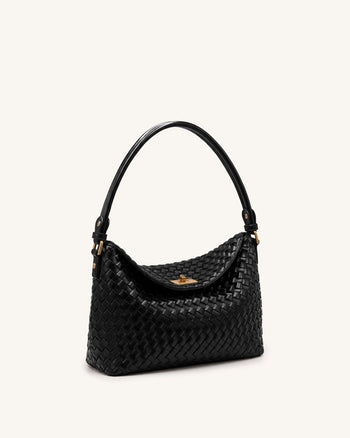 Lucia Geflochtene Hobo-Tasche - Schwarz