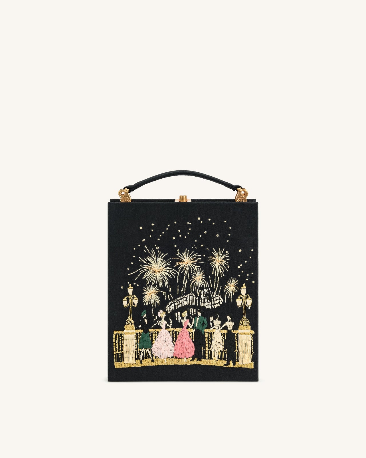 Taya-Feuerwerksmuster Buchform Clutch Bag – Schwarz