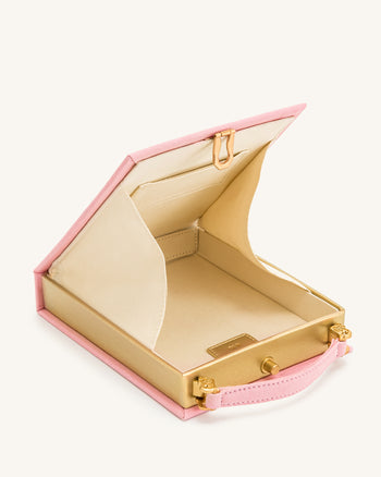 Taya Buchförmige Clutch mit Tabbykatzen-Muster – Rosa
