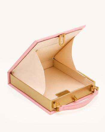 Taya Clutch-Tasche in Buchform mit Weinglas-Welpenmuster - Rosa