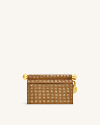Holly Clutch mit künstlichem Kristall und Metallanhänger - Champagner