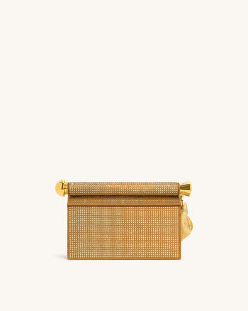 Holly Clutch mit künstlichem Kristall und Metallanhänger - Champagner