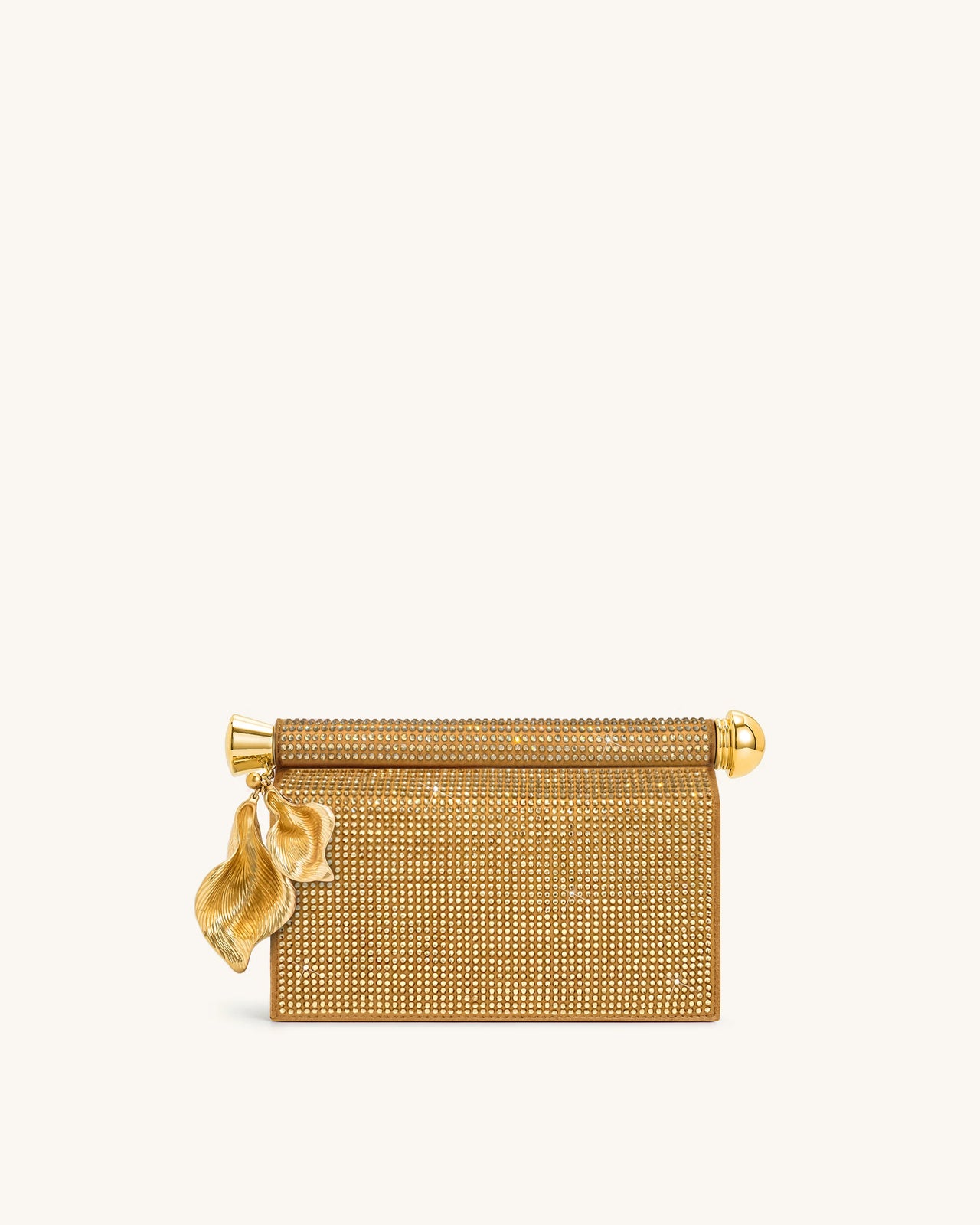 Holly Clutch mit künstlichem Kristall und Metallanhänger - Champagner