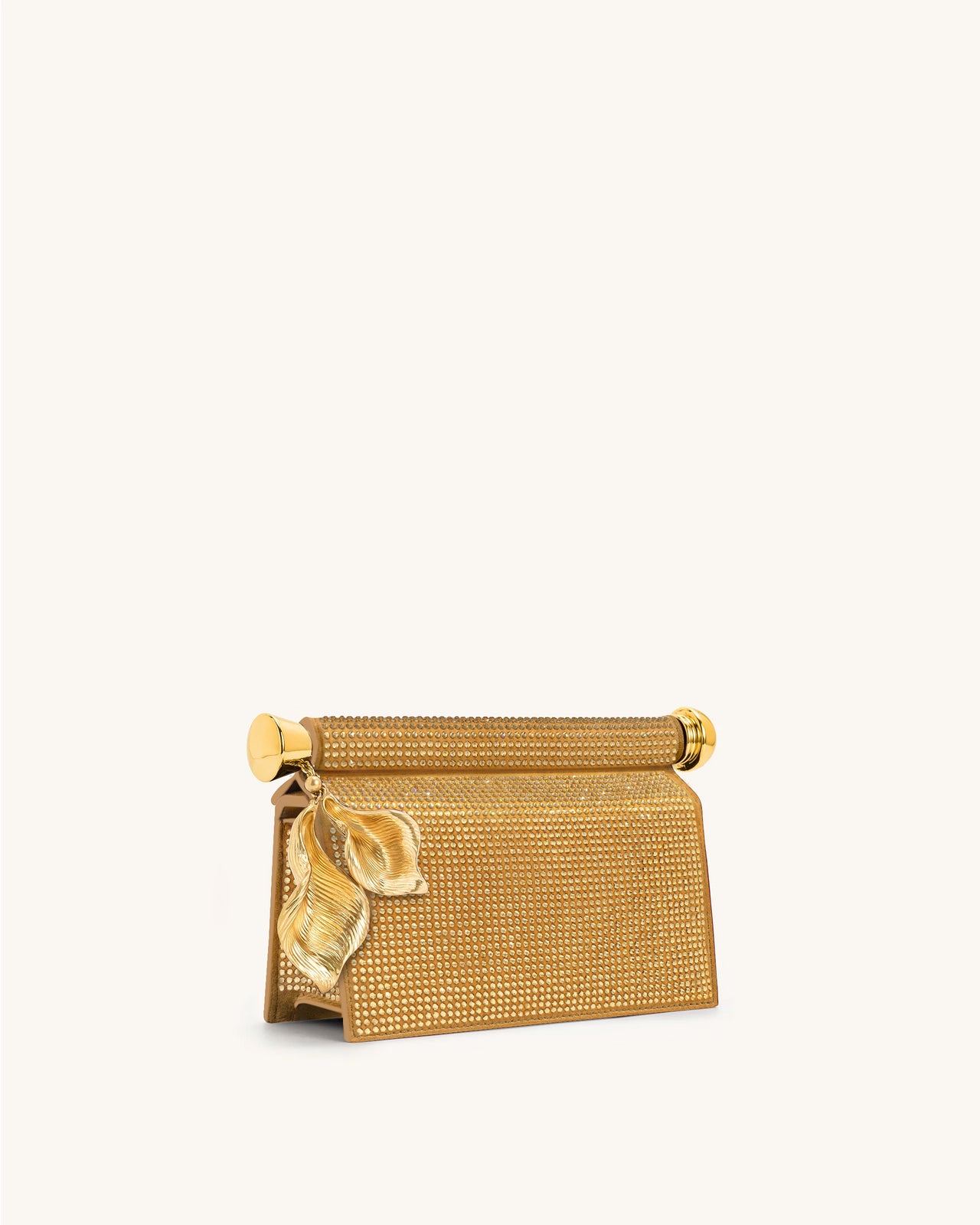 Holly Clutch mit künstlichem Kristall und Metallanhänger - Champagner