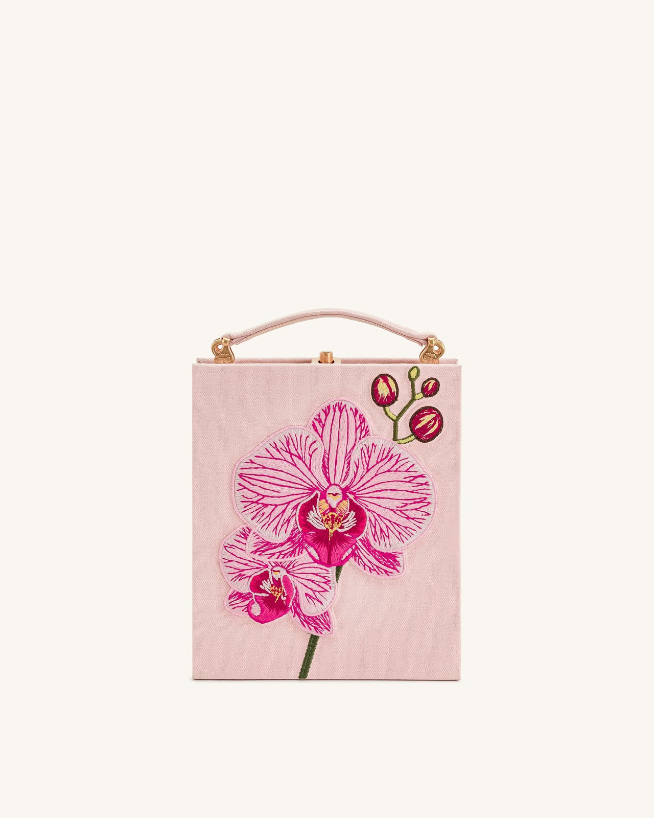 Taya Buchförmige Clutch mit Orchideenmotiv – Rosa