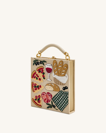Elle Buch-Henkeltasche mit Picknickmuster - Khaki