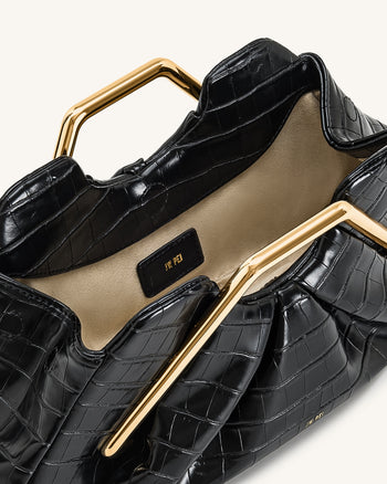 Lila Kunst-Kroko-Effekt Metallrahmen Clutch - Schwarz