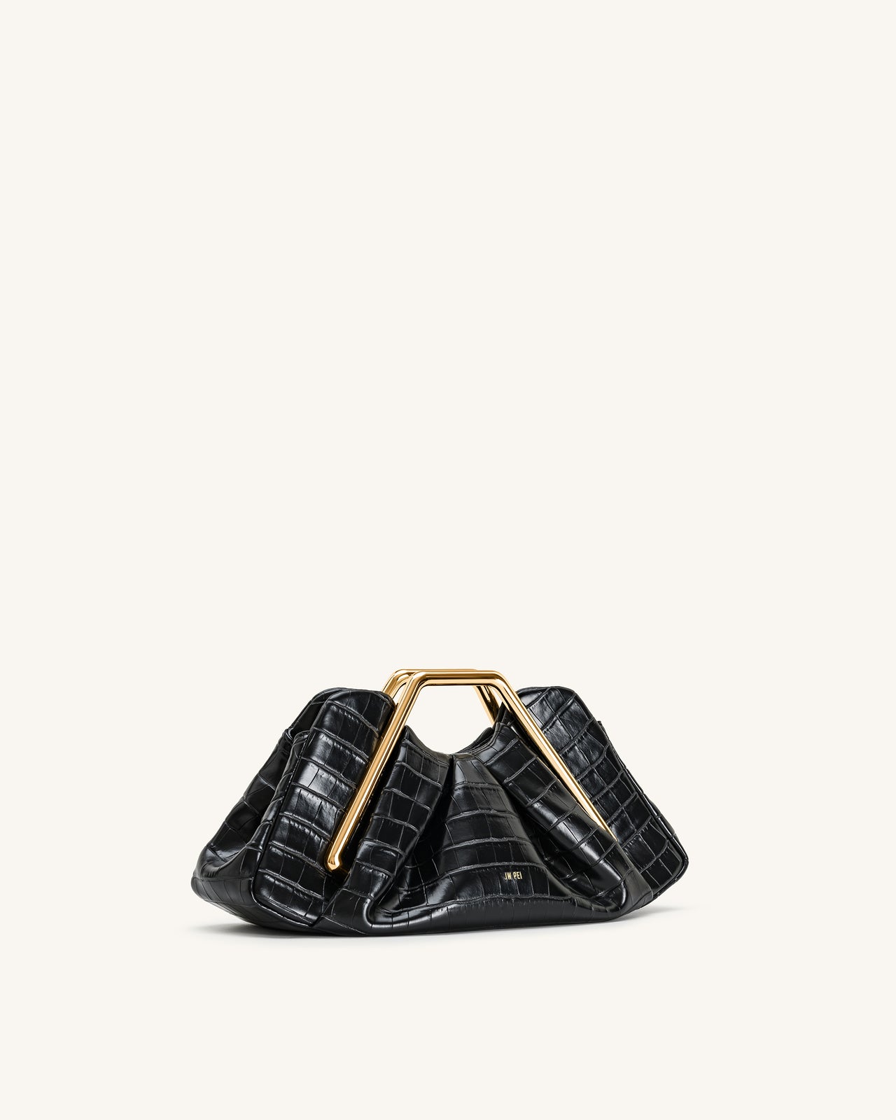 Lila Kunst-Kroko-Effekt Metallrahmen Clutch - Schwarz