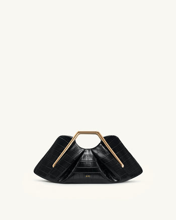 Lila Kunst-Kroko-Effekt Metallrahmen Clutch - Schwarz