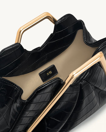 Lila Kunst-Kroko-Effekt Metallrahmen Clutch - Schwarz