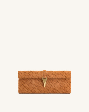 Zaria Woven Clutch - Braun