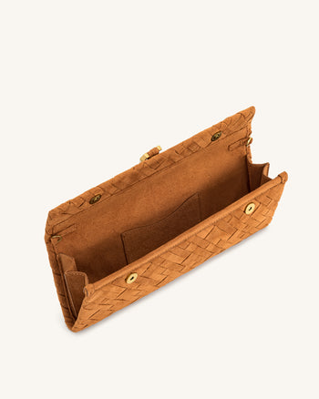 Zaria Woven Clutch - Braun