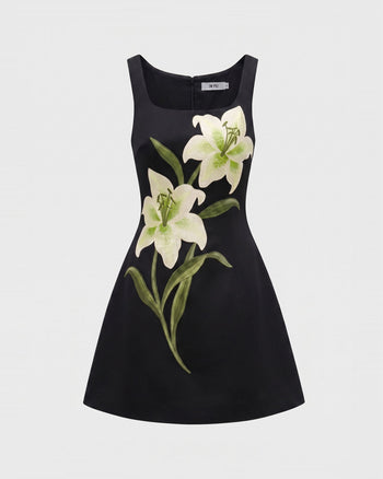 Lily Ärmelloses A-Linien-Minikleid mit Blumenmuster - Schwarz