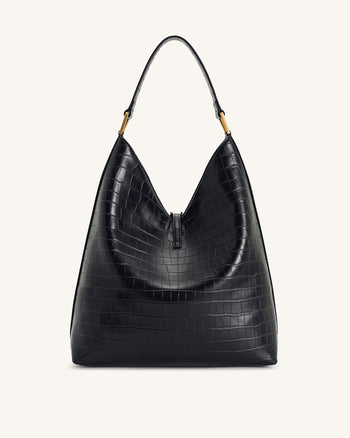 Aria Schultertasche – Schwarzes Krokodilleder-Design