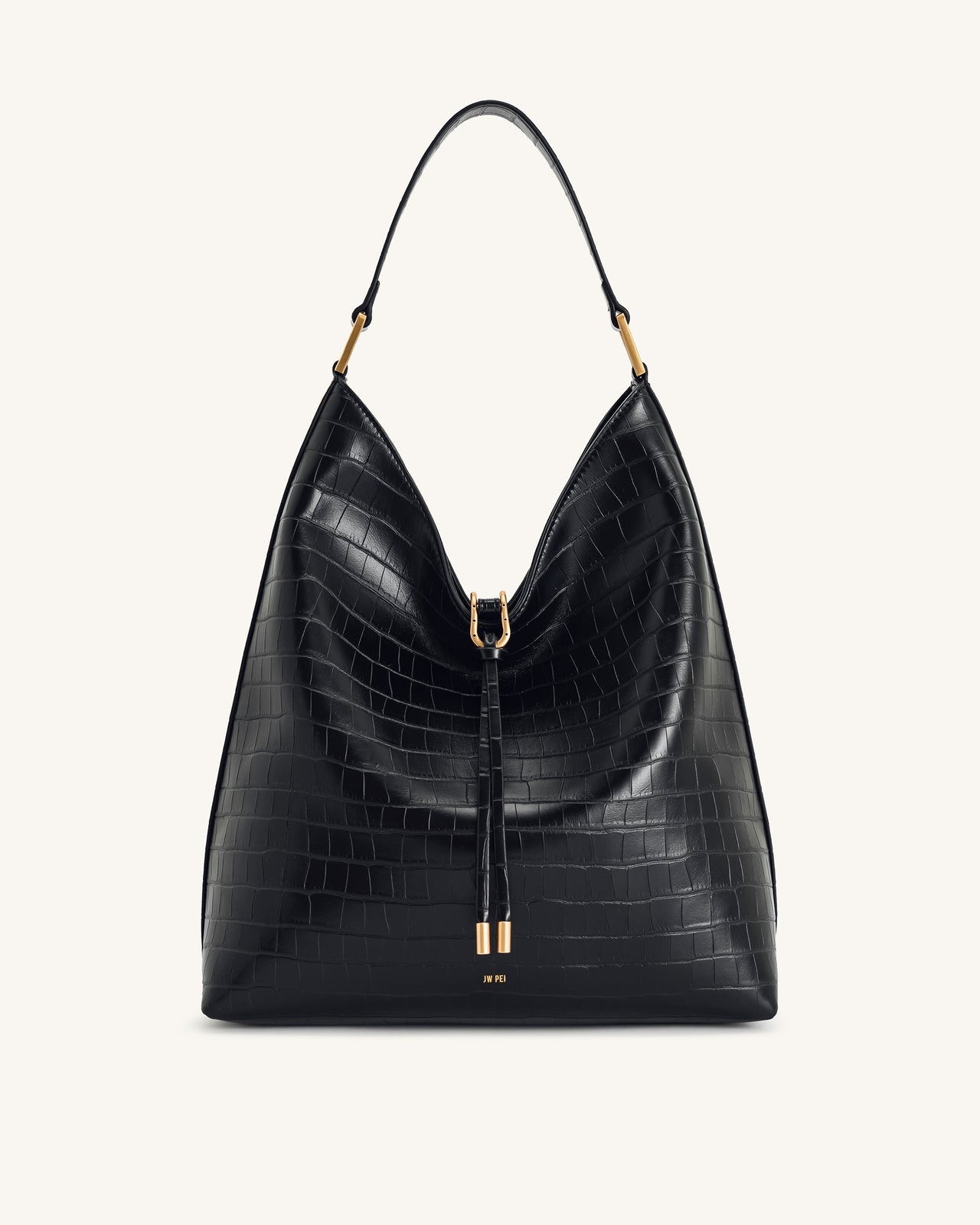 Aria Schultertasche – Schwarzes Krokodilleder-Design