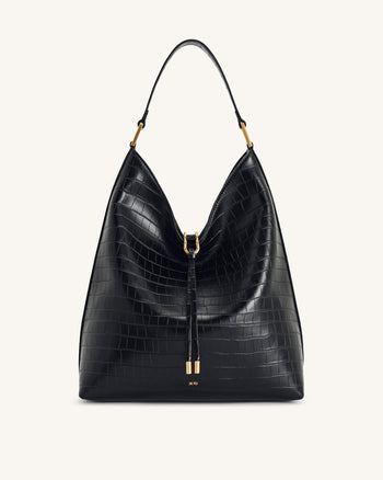 Aria Schultertasche – Schwarzes Krokodilleder-Design