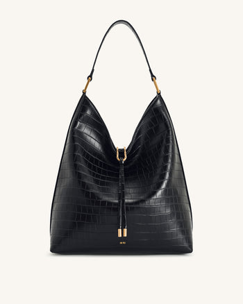 Aria Schultertasche – Schwarzes Krokodilleder-Design