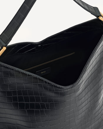 Aria Schultertasche – Schwarzes Krokodilleder-Design