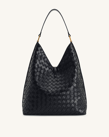 Aria Schultertasche mit gewebter Textur - Schwarz