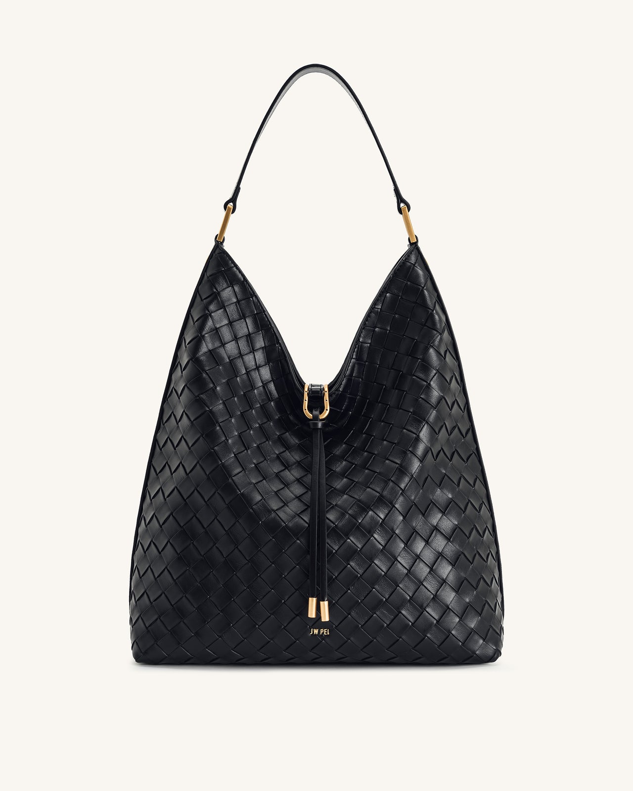 Aria Schultertasche mit gewebter Textur - Schwarz