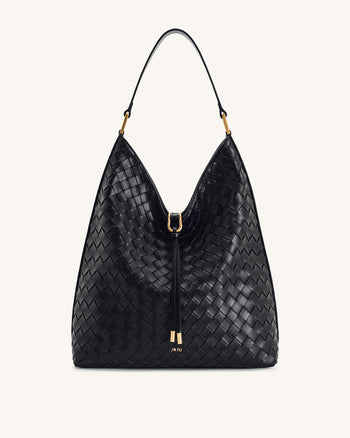 Aria Schultertasche mit gewebter Textur - Schwarz