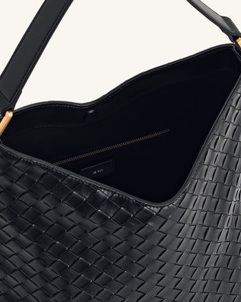 Aria Schultertasche mit gewebter Textur - Schwarz