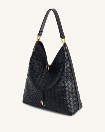 Aria Schultertasche mit gewebter Textur - Schwarz